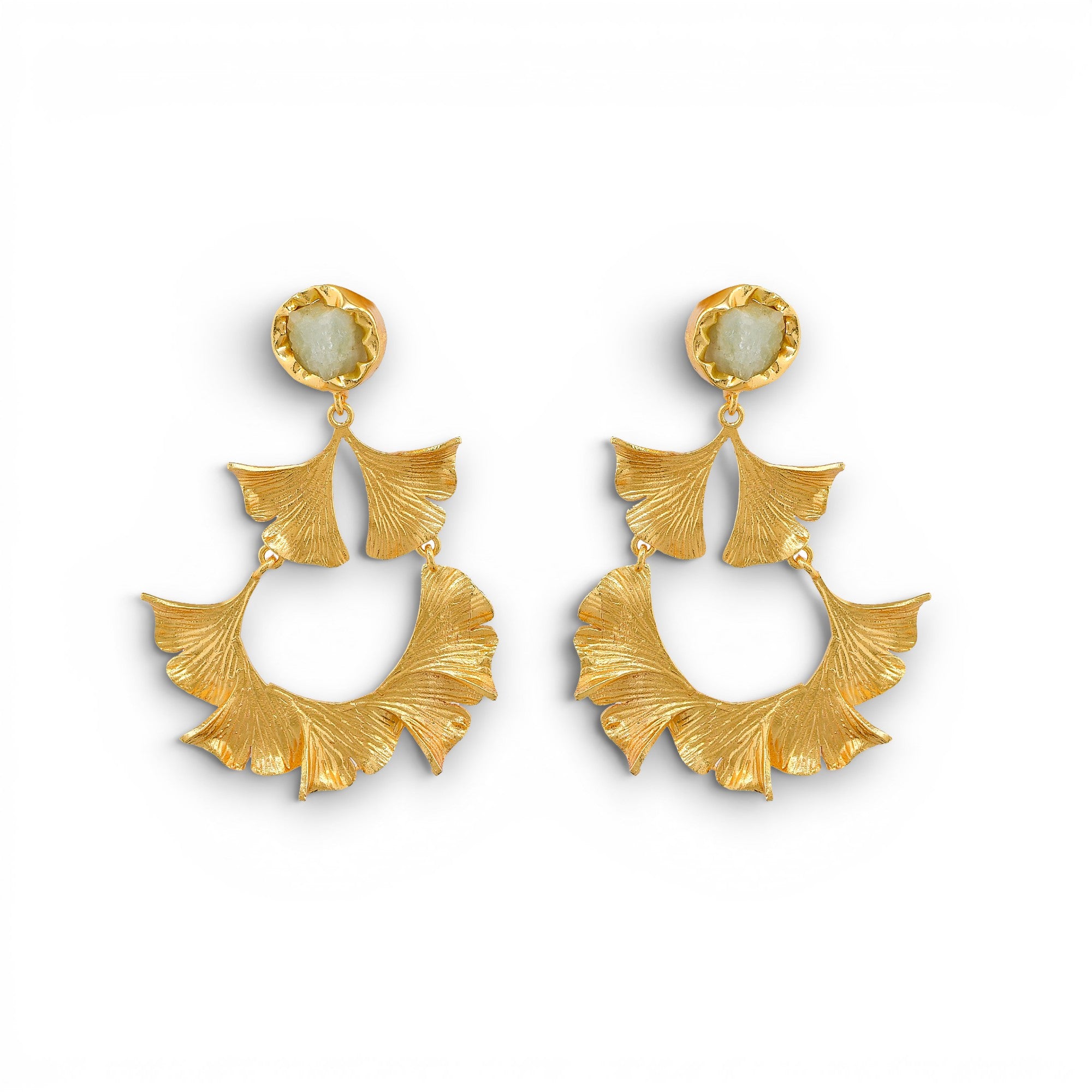 Citrine Brass Flash Gold Plating Ginkgo Stud Earring