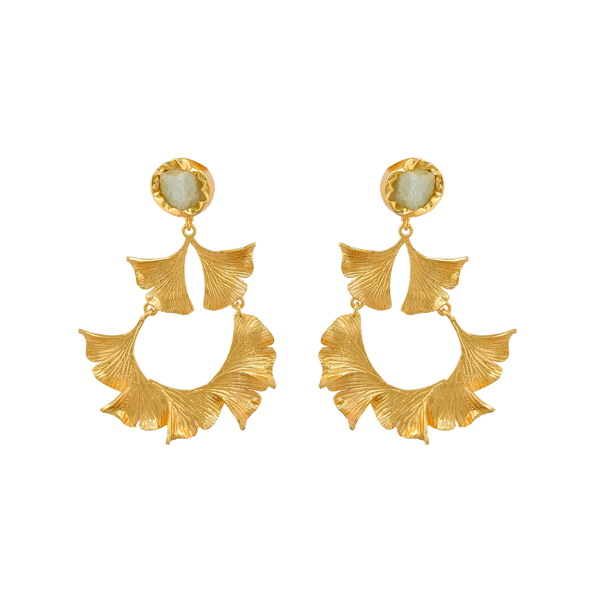 Citrine Brass Ginkgo Stud Earring