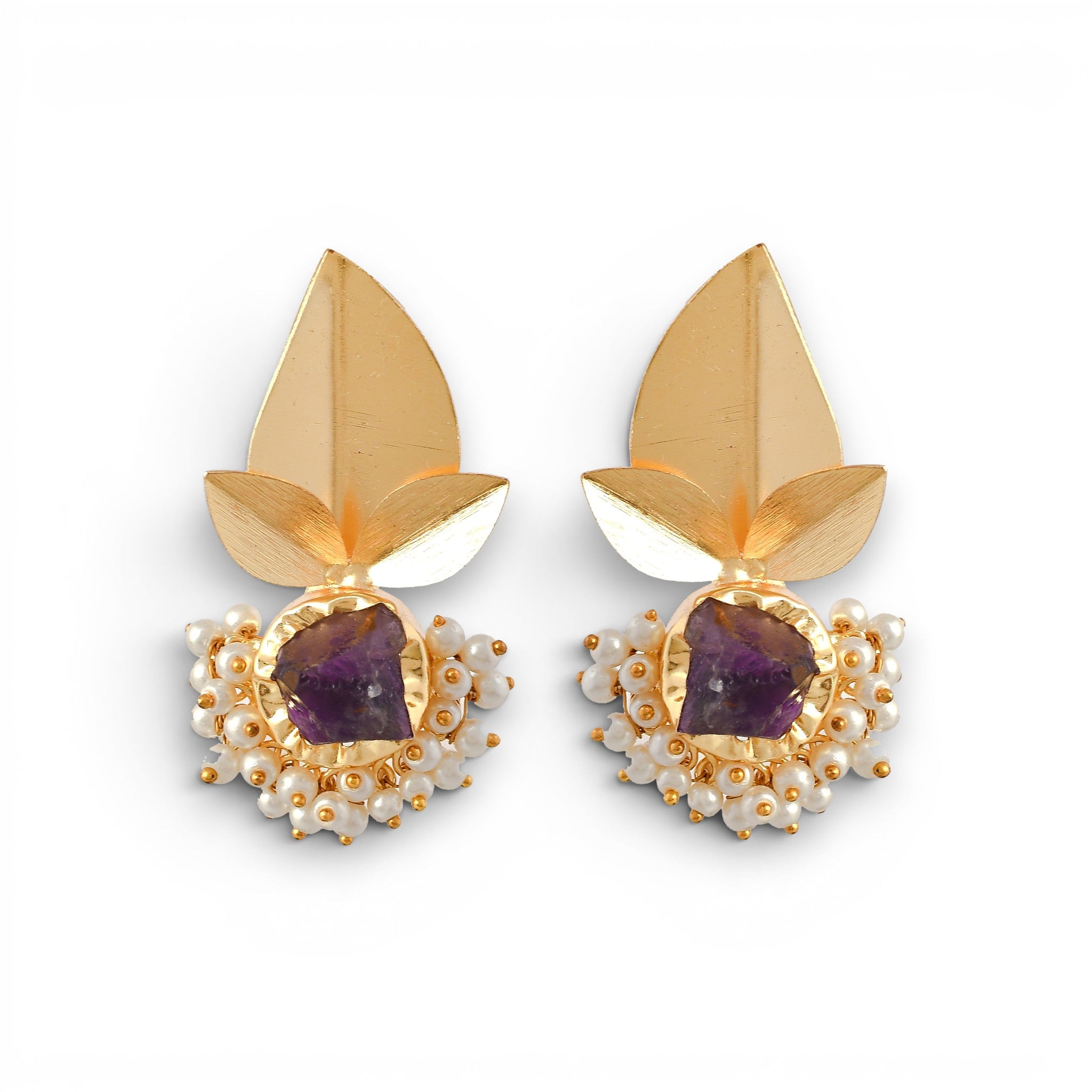 Pearls Brass Flash Gold Plating Floral Stud Earring