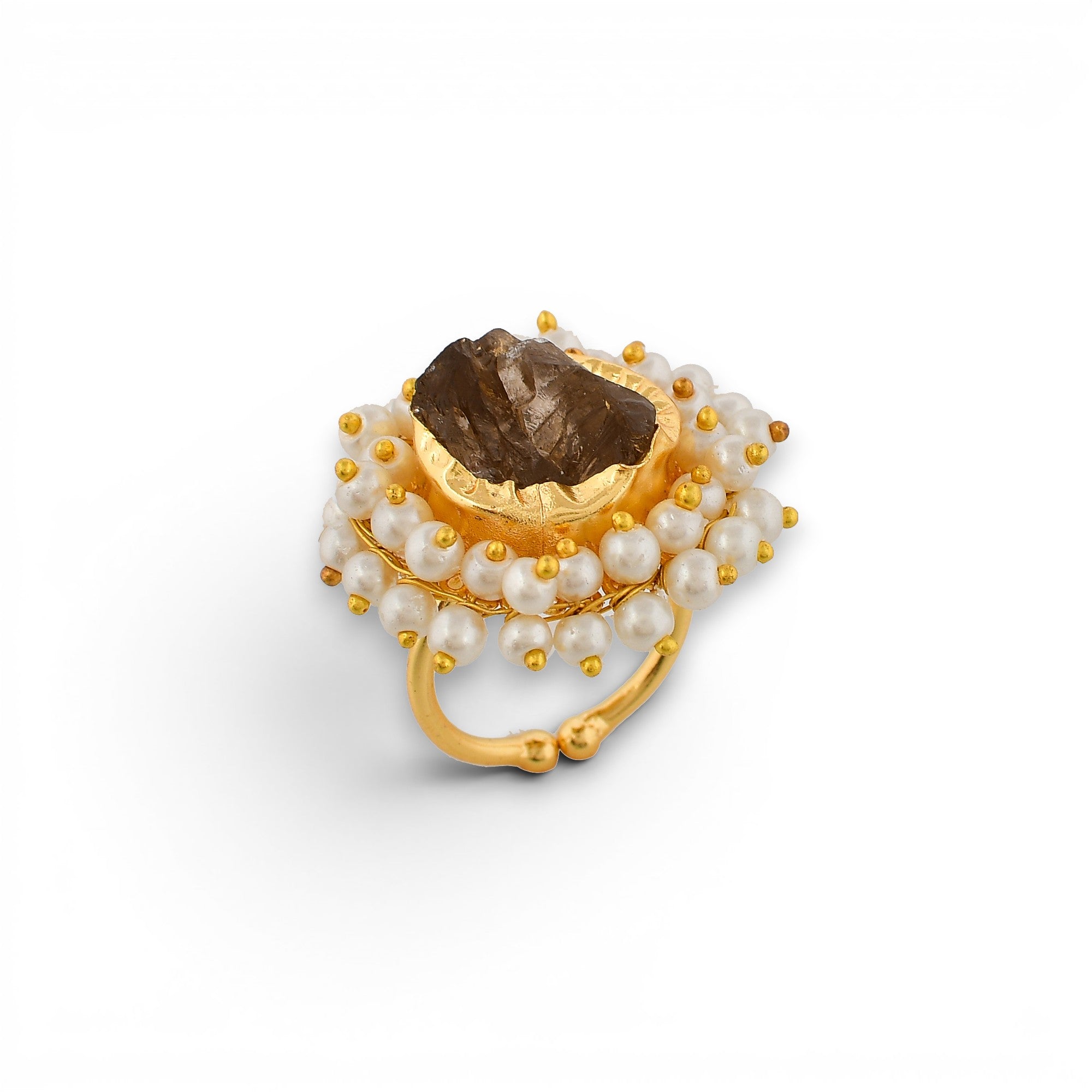 Pearl Brass Flash Gold Plating Floral Ring