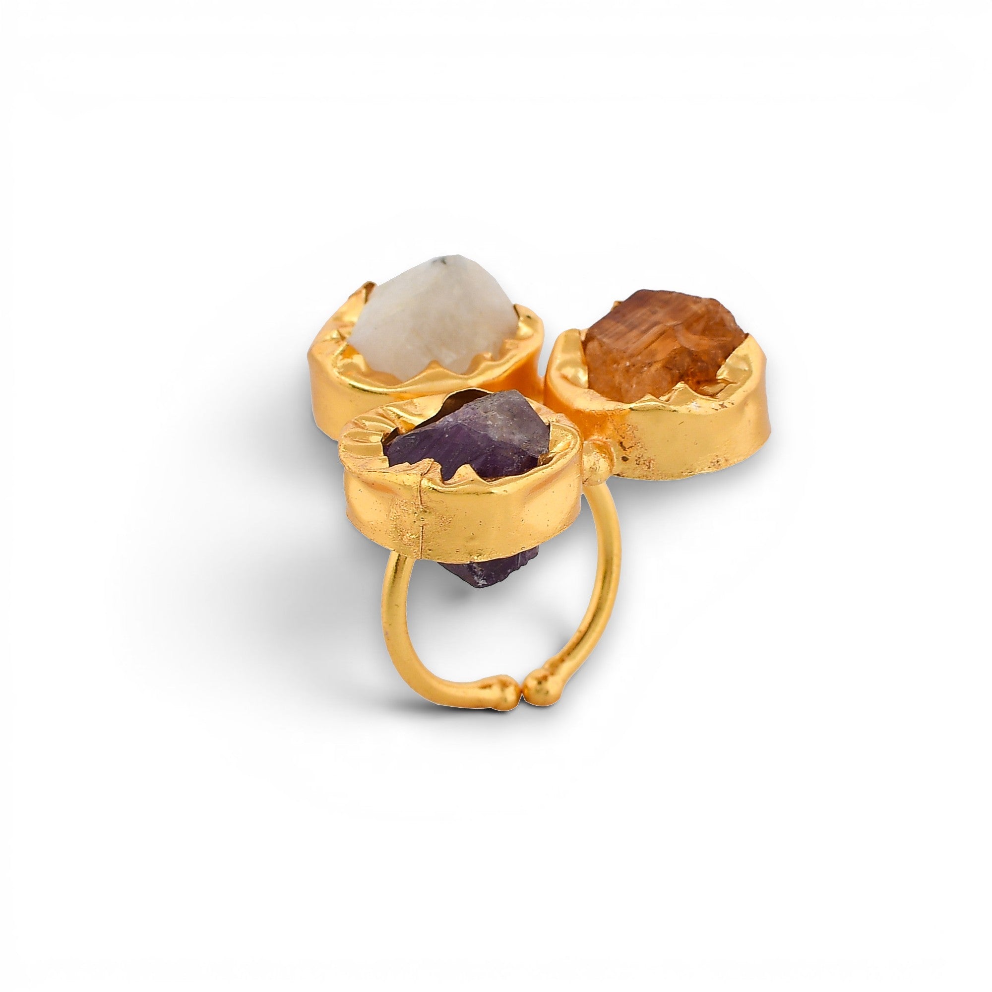Multi Gemstone Brass Flash Gold Plating Bezel Ring