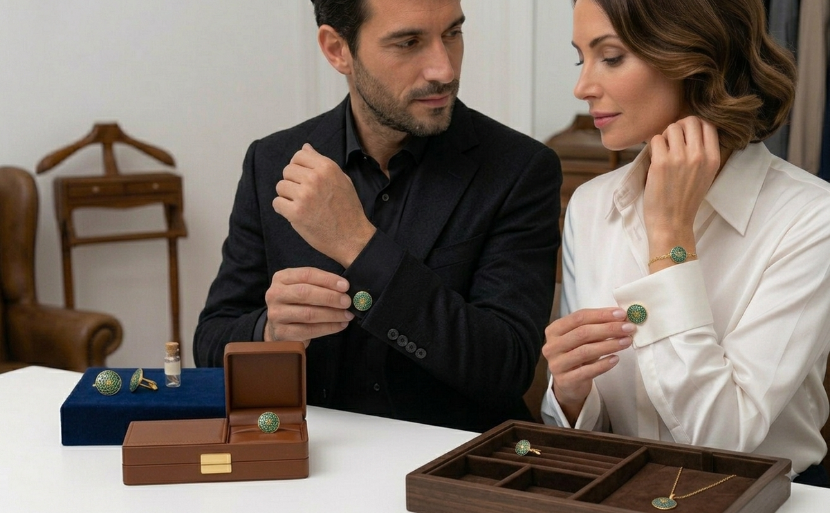 Round Turquoise Enameled Flower Flash Gold Plated Cufflinks