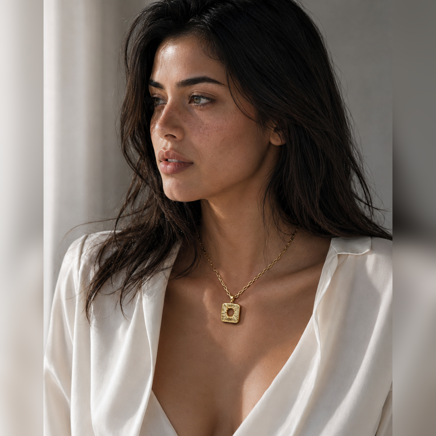 Square Textured Flash Gold Plated Brass Pendant