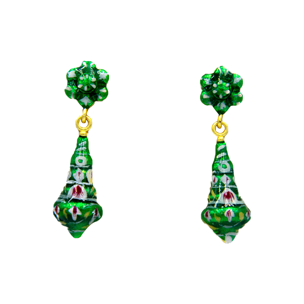 Sea Shell with Flower Enamel Brass Stud Earring
