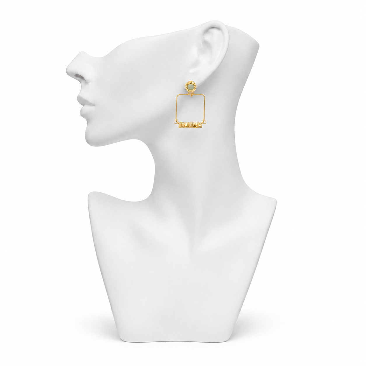 Agate Brass Flash Gold Plating Square Stud Earring