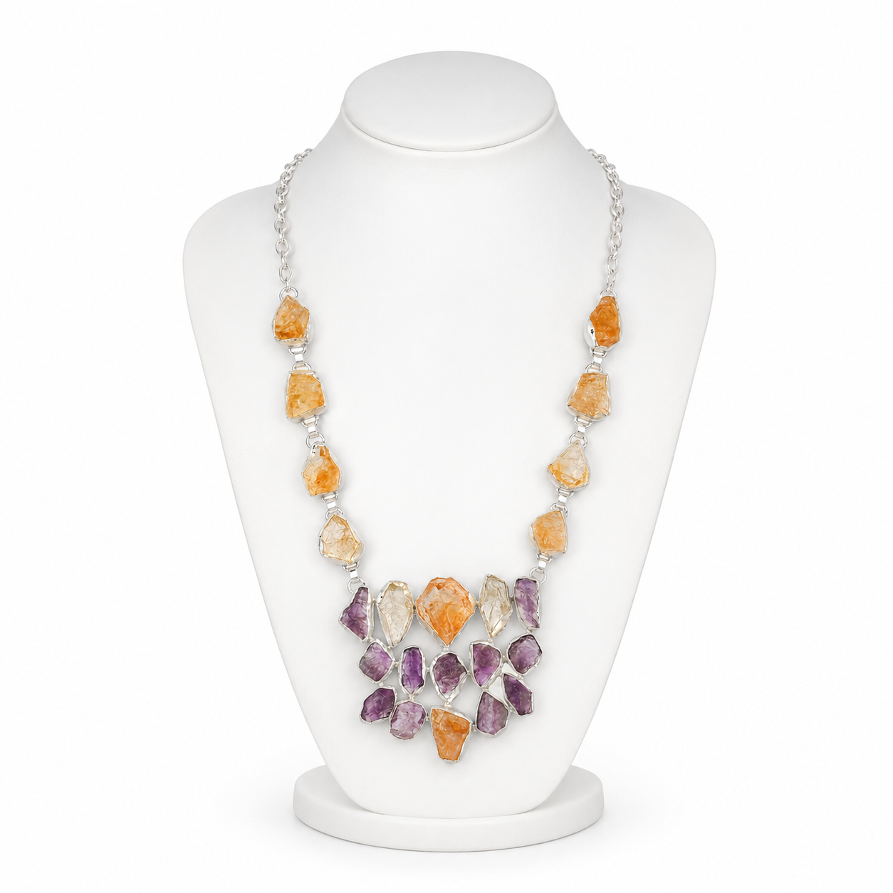 Amethystt, Citrine, Green Amethystt Rough Gemstone Necklace