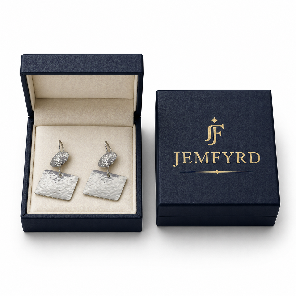 Hammered Silver Square & Oval Earring
