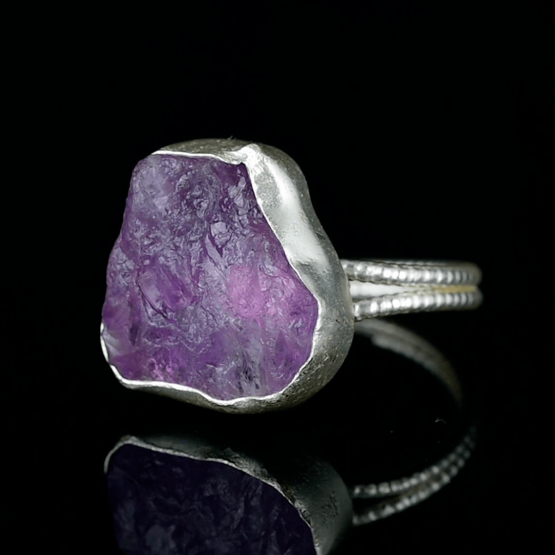 Amethyst Rough Gemstone Adjustable Ring