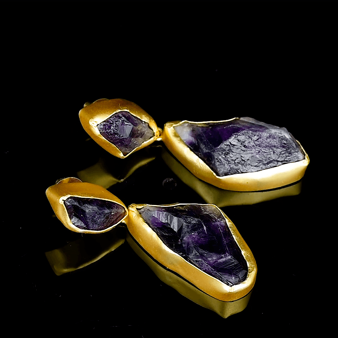 Amethyst Rough Gemstone Stud Earring