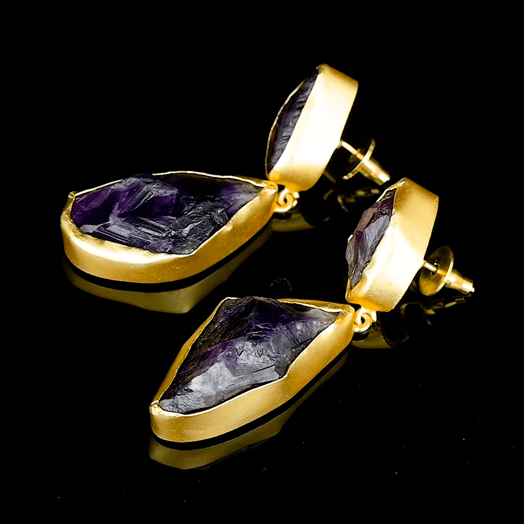 Amethyst Rough Gemstone Stud Earring