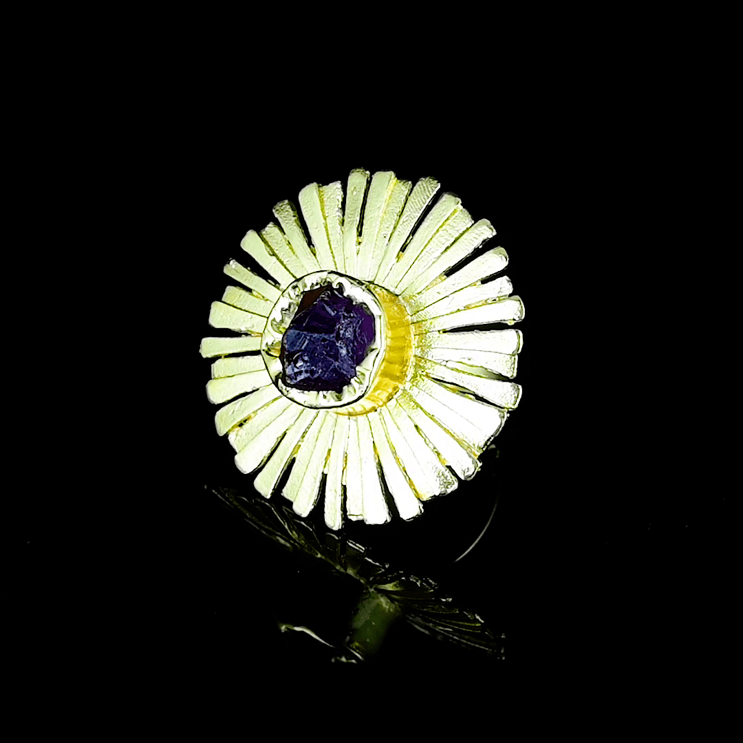 Aquamarine Brass Flash Gold Plating Floral Ring