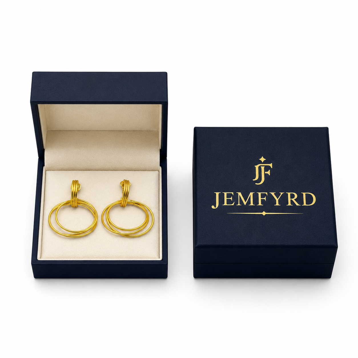 Tri Swirl Flash Gold Plated Wire Hoop Brass Stud Earring