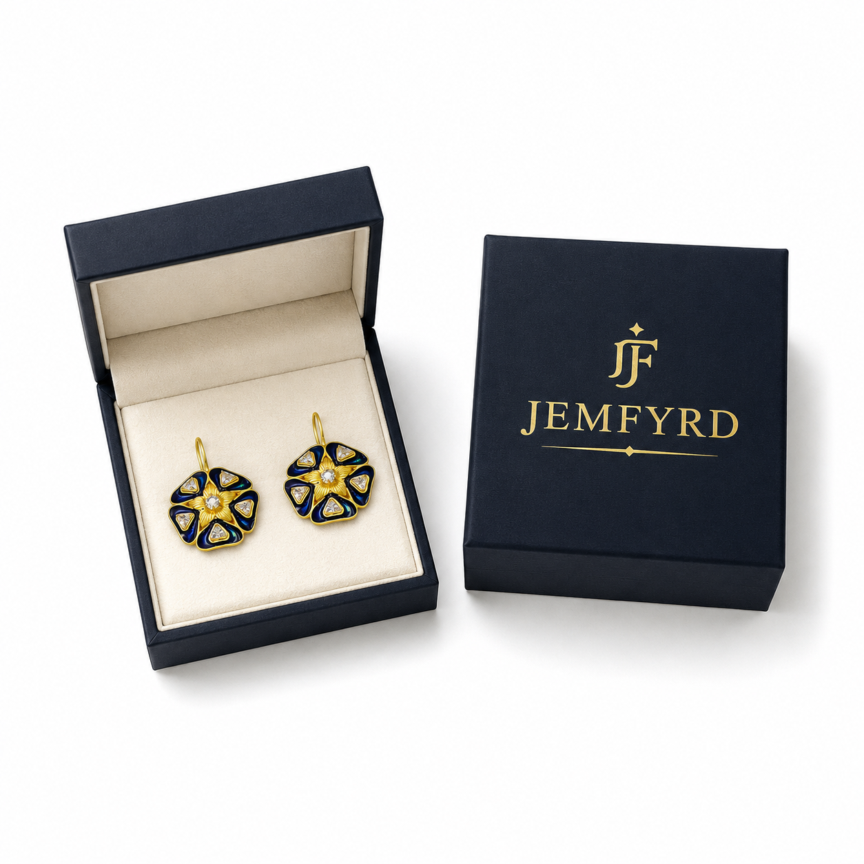 Enameled Flash Gold Plated Stylized flower Victorian era earrings Enameled Flash Gold Plated
