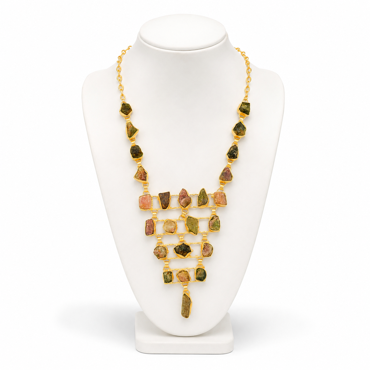 Multi Color Tourmanline Rough Gemstone Necklace