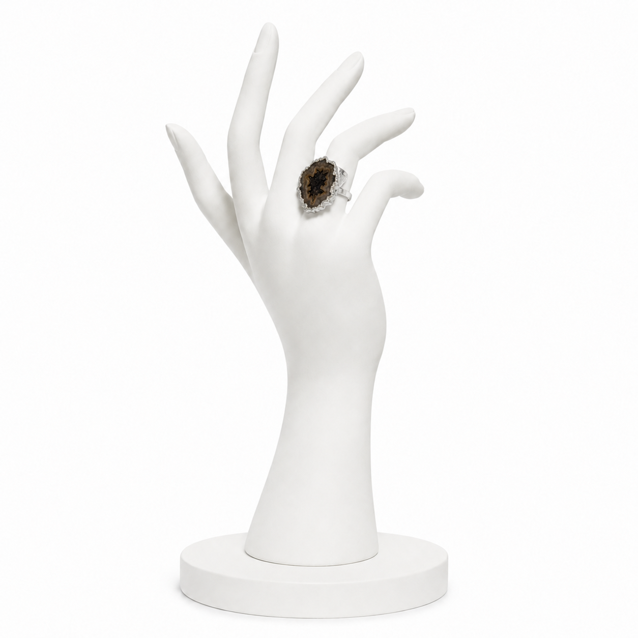 Solar Quartz Handhammered Adjustable Ring