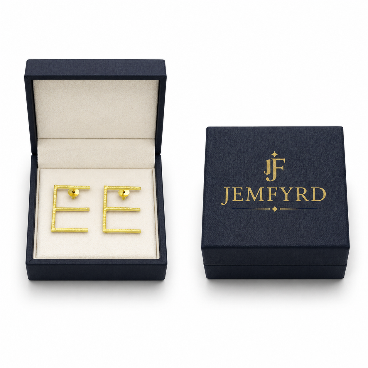 Alphabet "E" Hand Beaten Brass Earrings