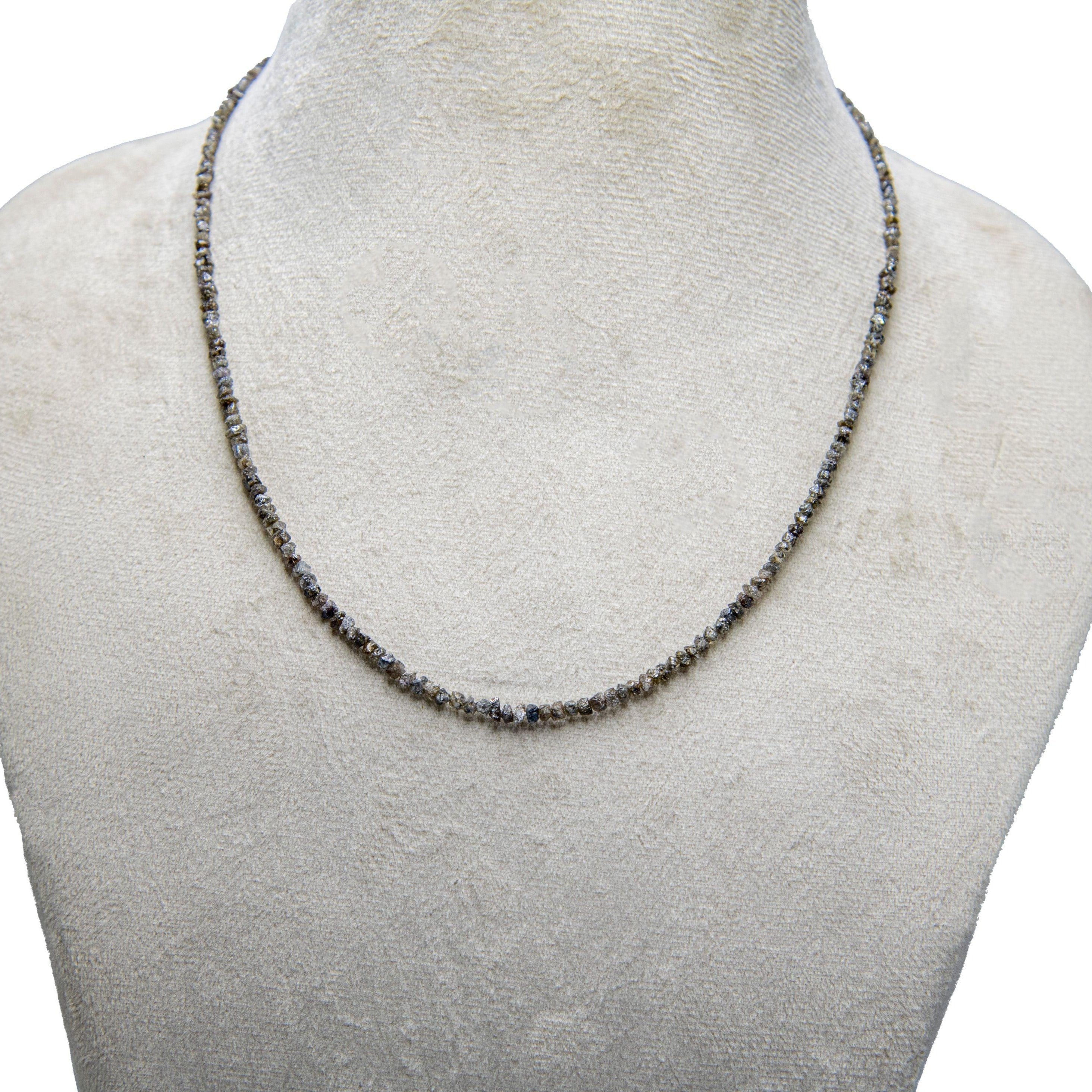 Large Brown Rough Diamond Bead Necklace with Silver Clasp