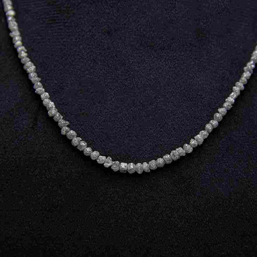 Big Grey Rough Diamond Bead Necklace with Silver Clasp