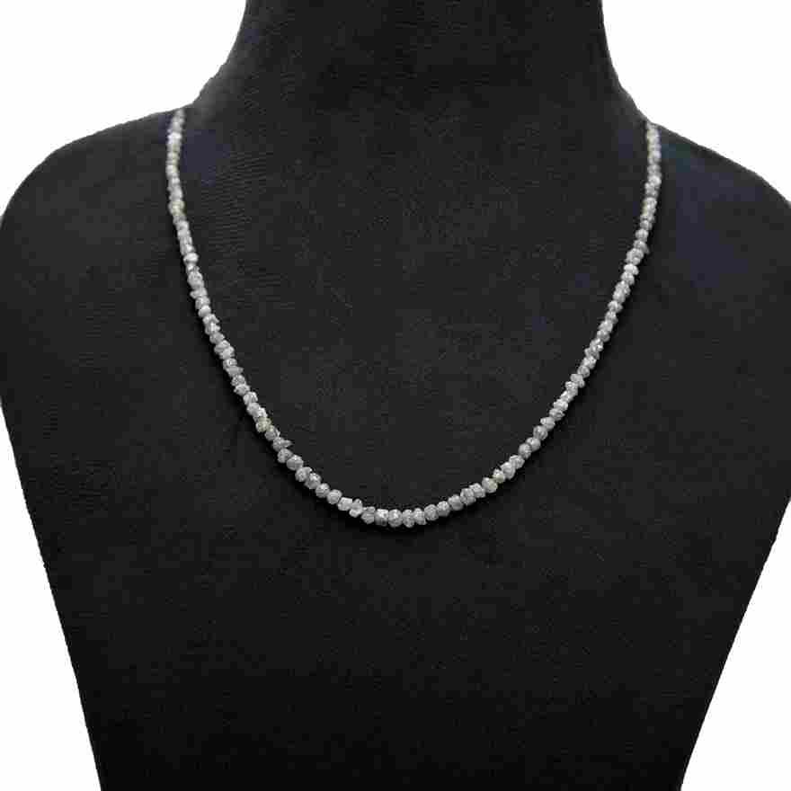 Big Grey Rough Diamond Bead Necklace with Silver Clasp