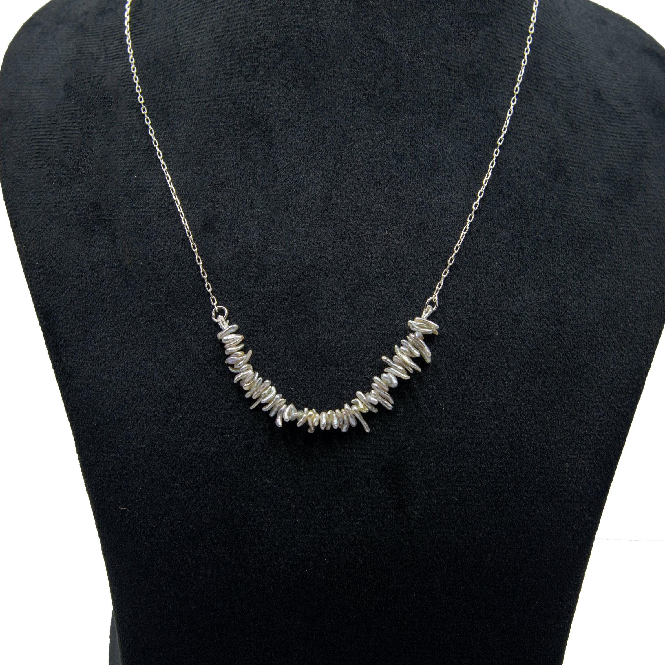Biwa Pearl Silver Chain Necklace