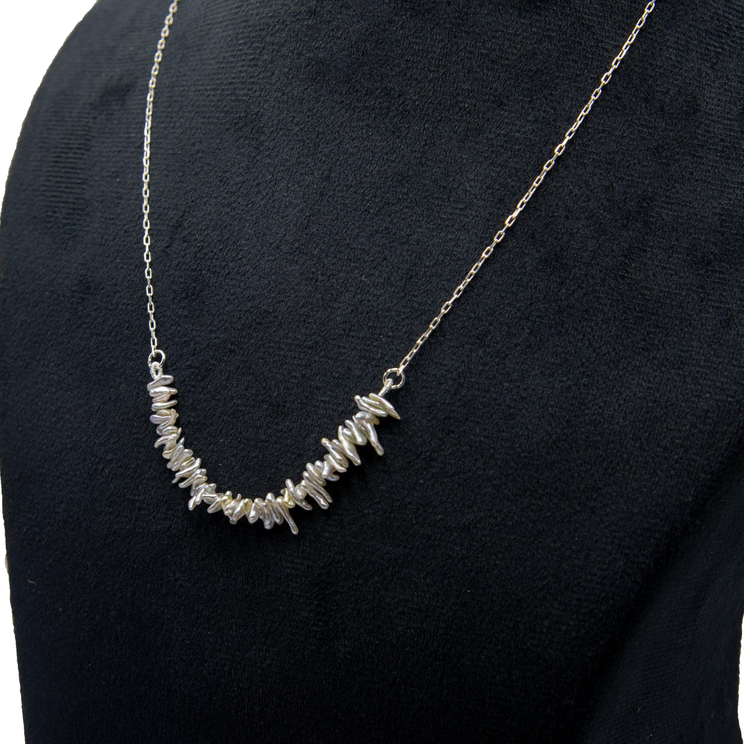 Biwa Pearl Silver Chain Necklace