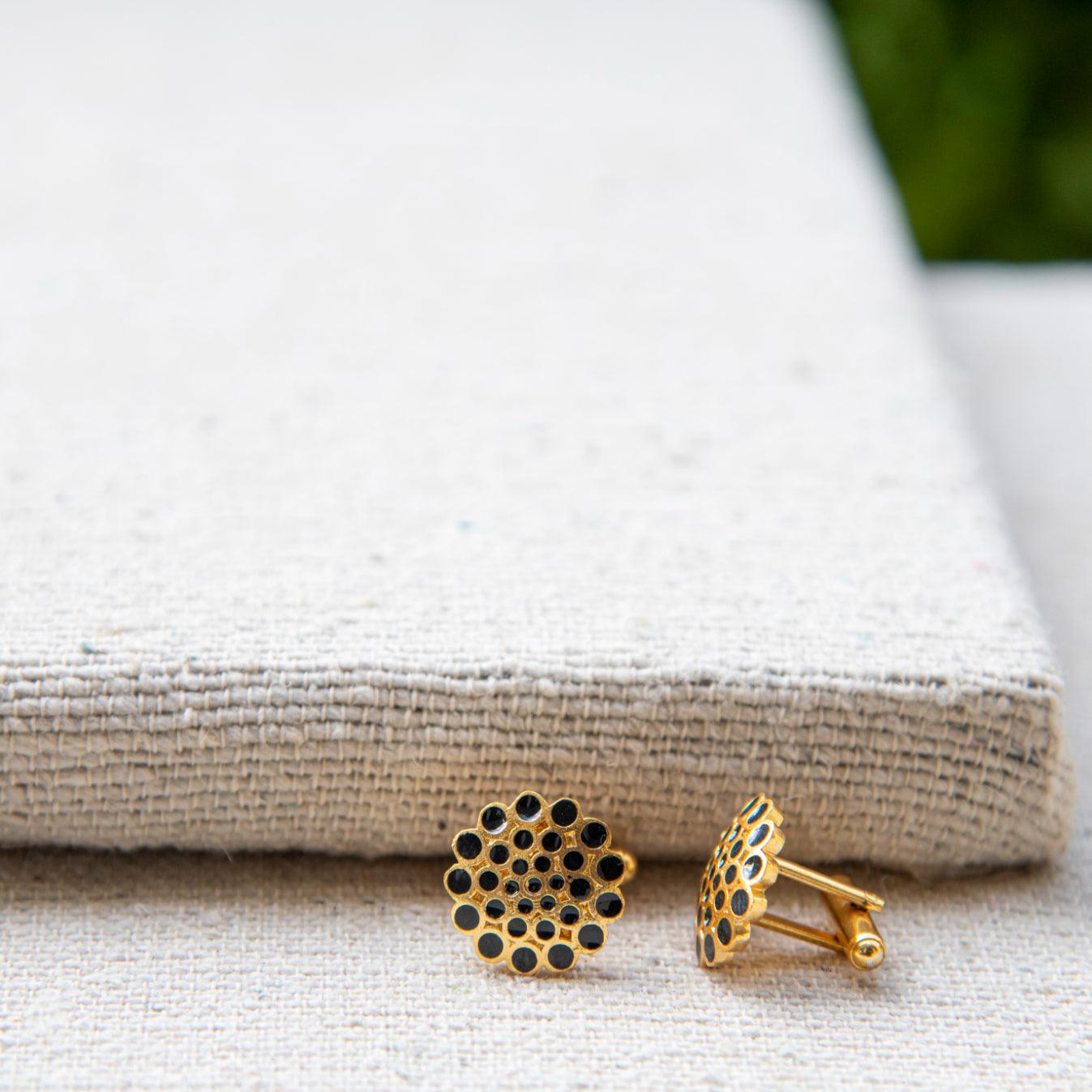 Black & Gold Color Enameled Cufflinks