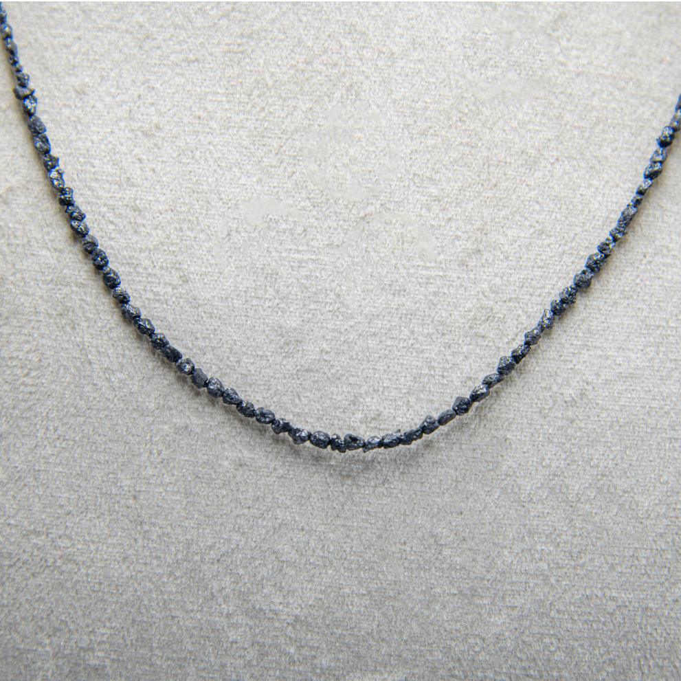 Black Rough Diamond Bead Necklace with Silver Clasp