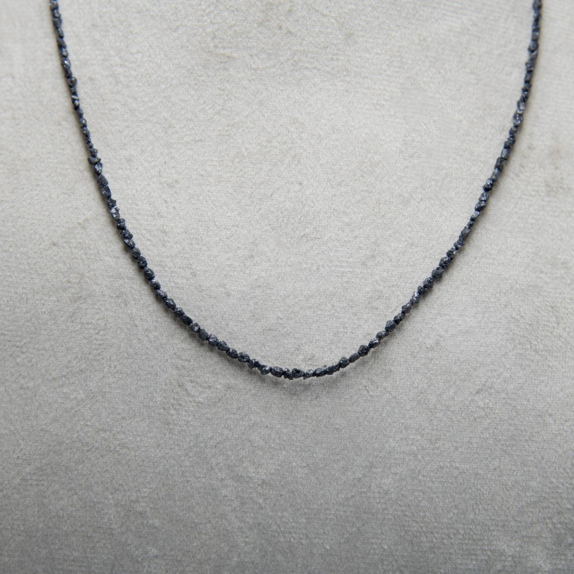 Black Rough Diamond Bead Necklace with Silver Clasp