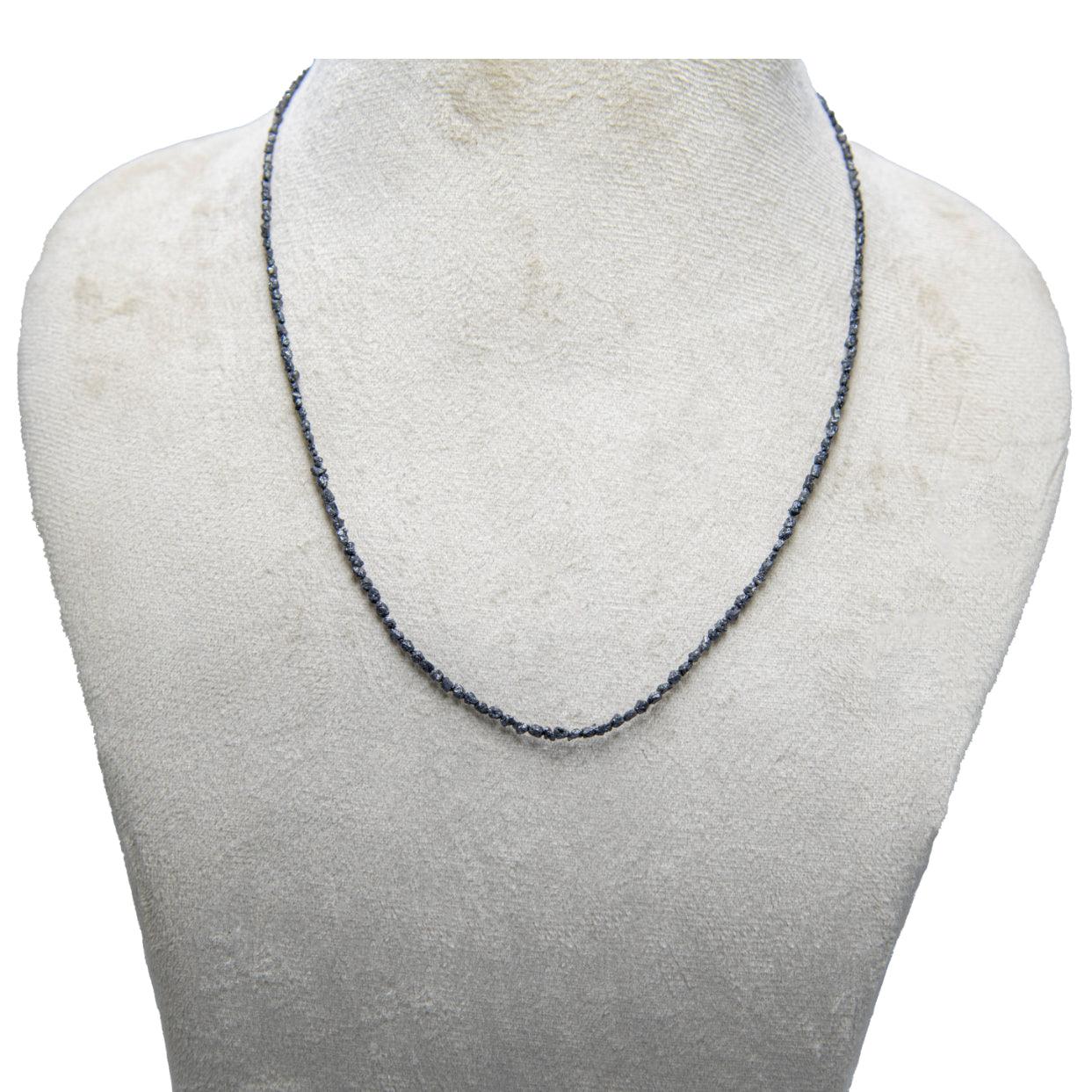Black Rough Diamond Bead Necklace with Silver Clasp