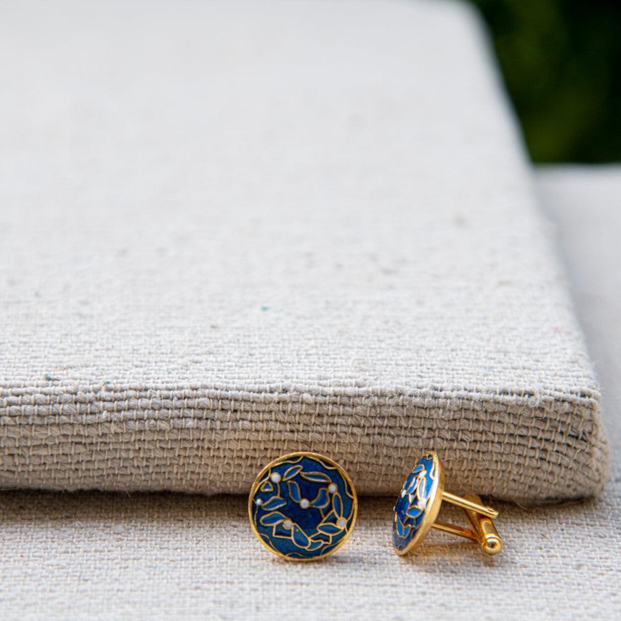 Brass Leaf Enameled Cufflinks