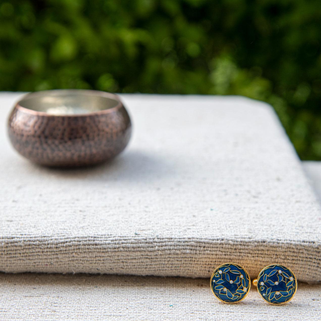 Brass Leaf Enameled Cufflinks