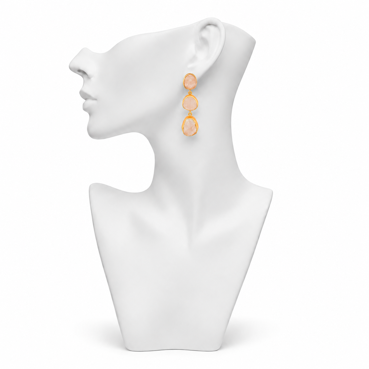 Rose Quartz Rough Gemstone Stud Earring