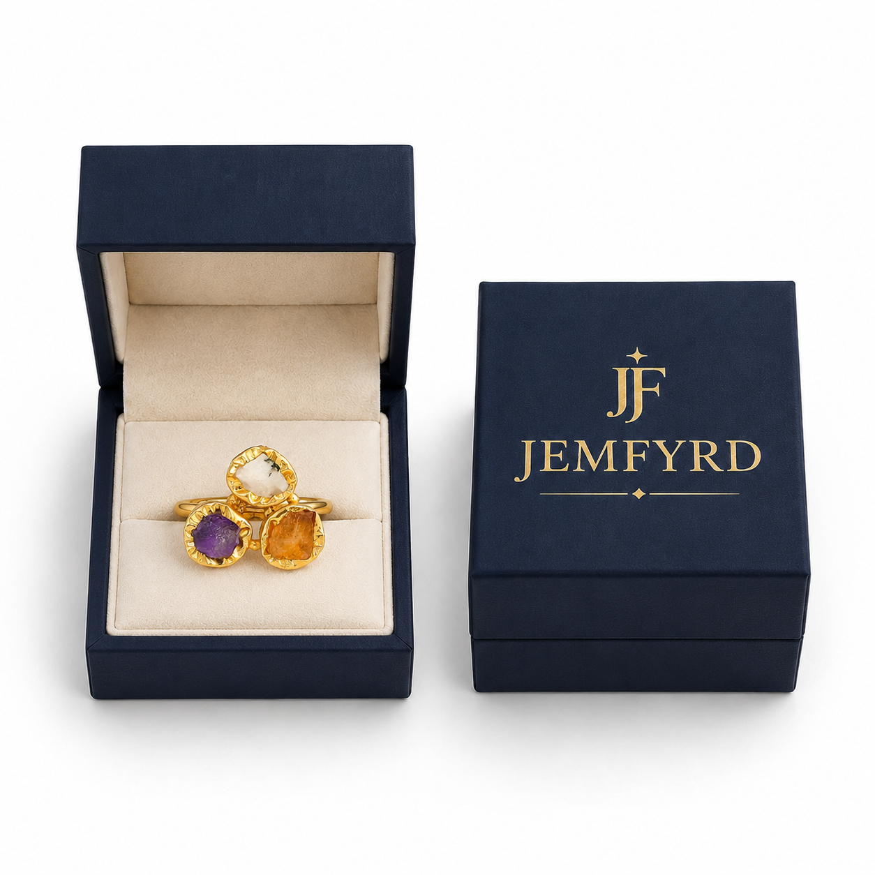 Multi Gemstone Brass Flash Gold Plating Bezel Ring