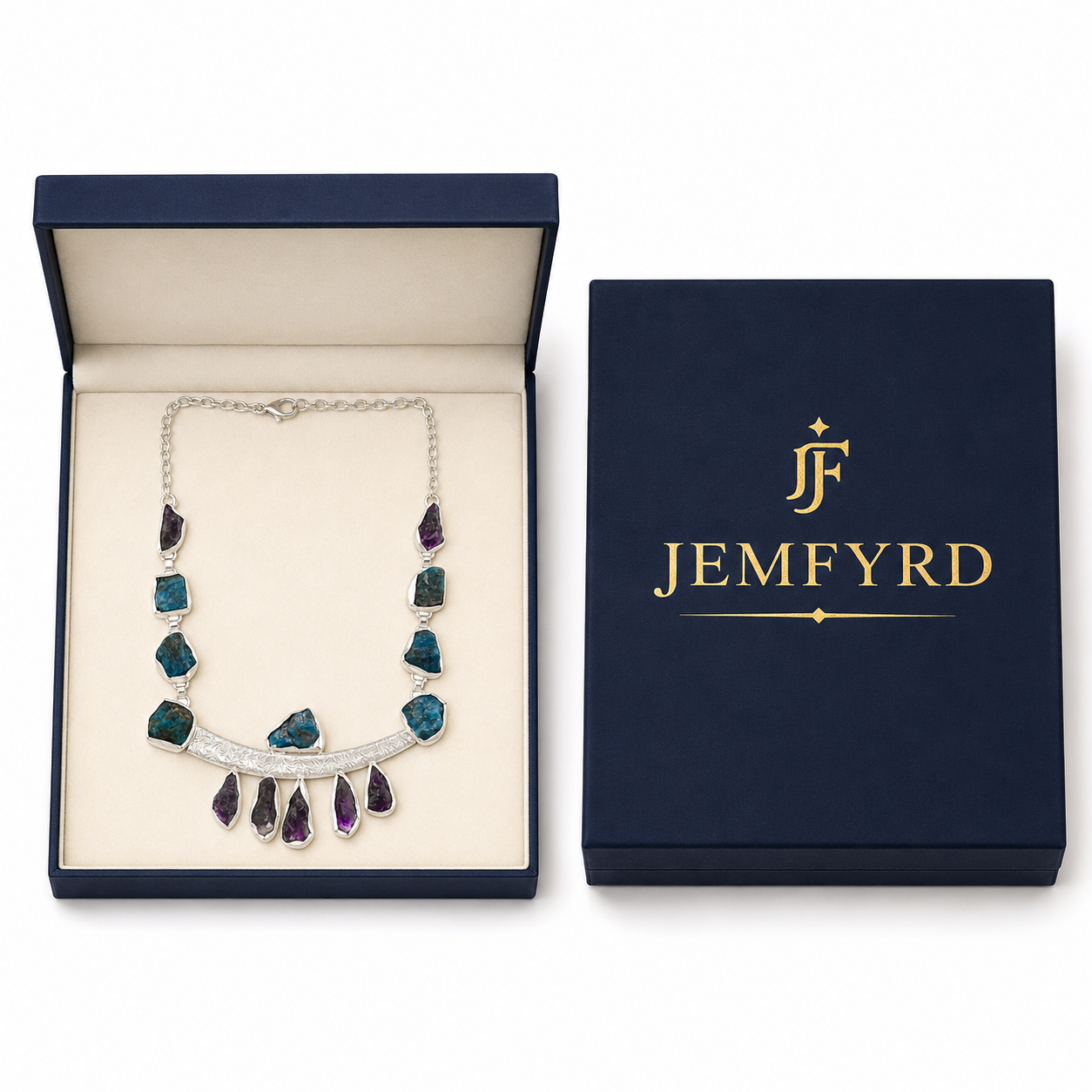 Amethystt Apatite Rough Gemstone Necklace