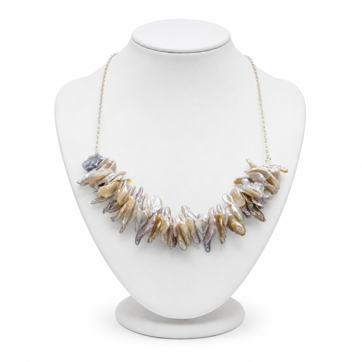 Natural Biwa Pearl Silver Plated Chain Necklace