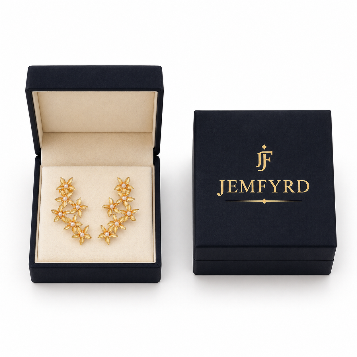 Pearl Brass Flash Gold Plating Floral Stud Earring