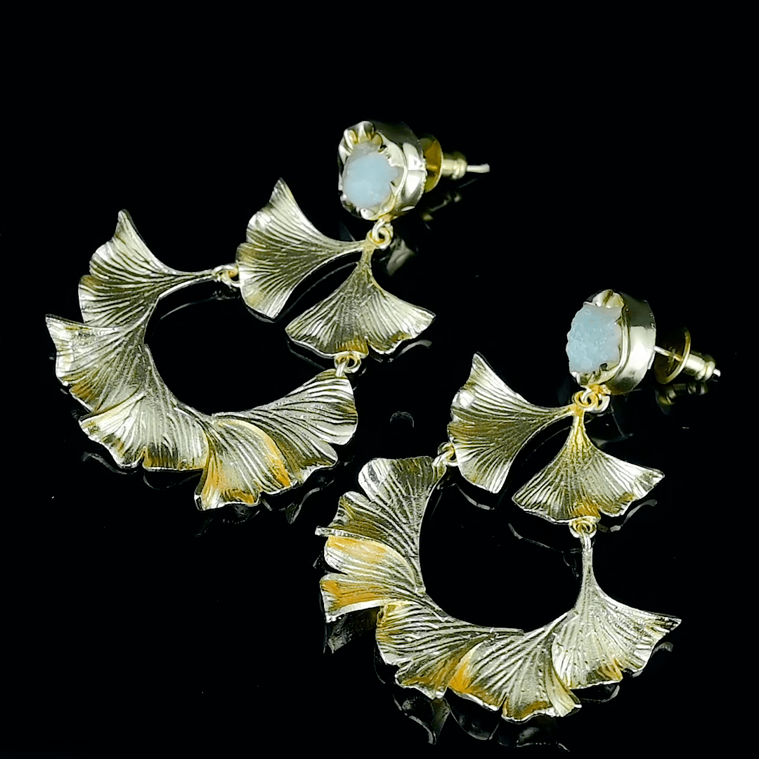 Citrine Brass Ginkgo Stud Earring