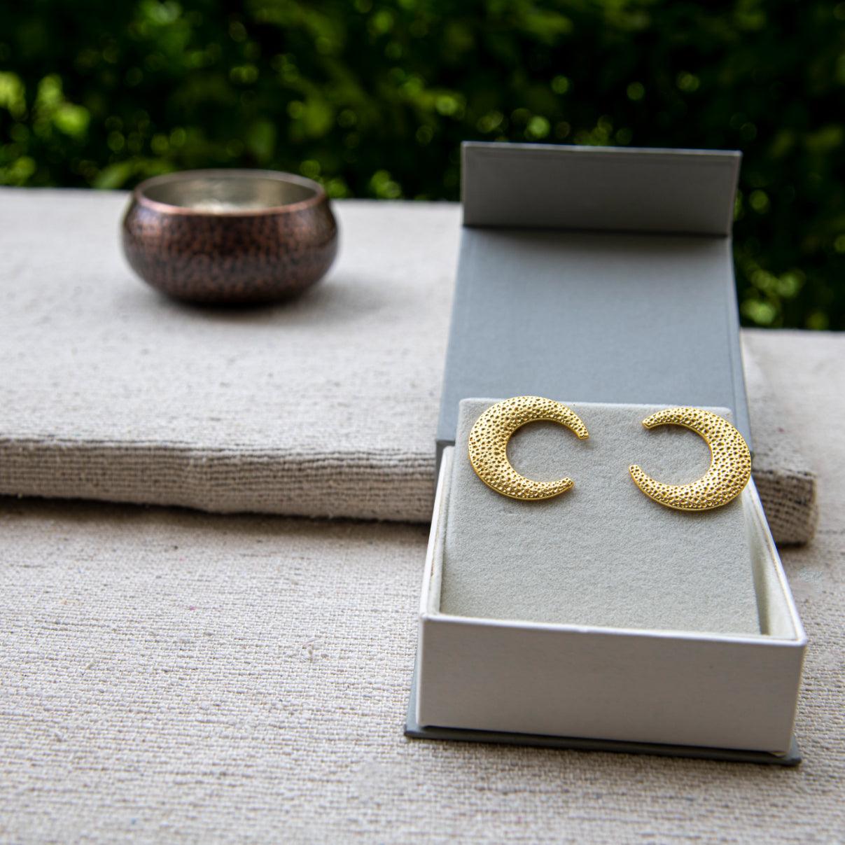 Crescent Moon Hammered Stud Earring