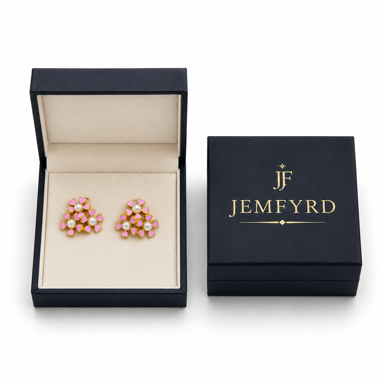 Tri-Flower Enameled Flash Gold Plated Stud Earing