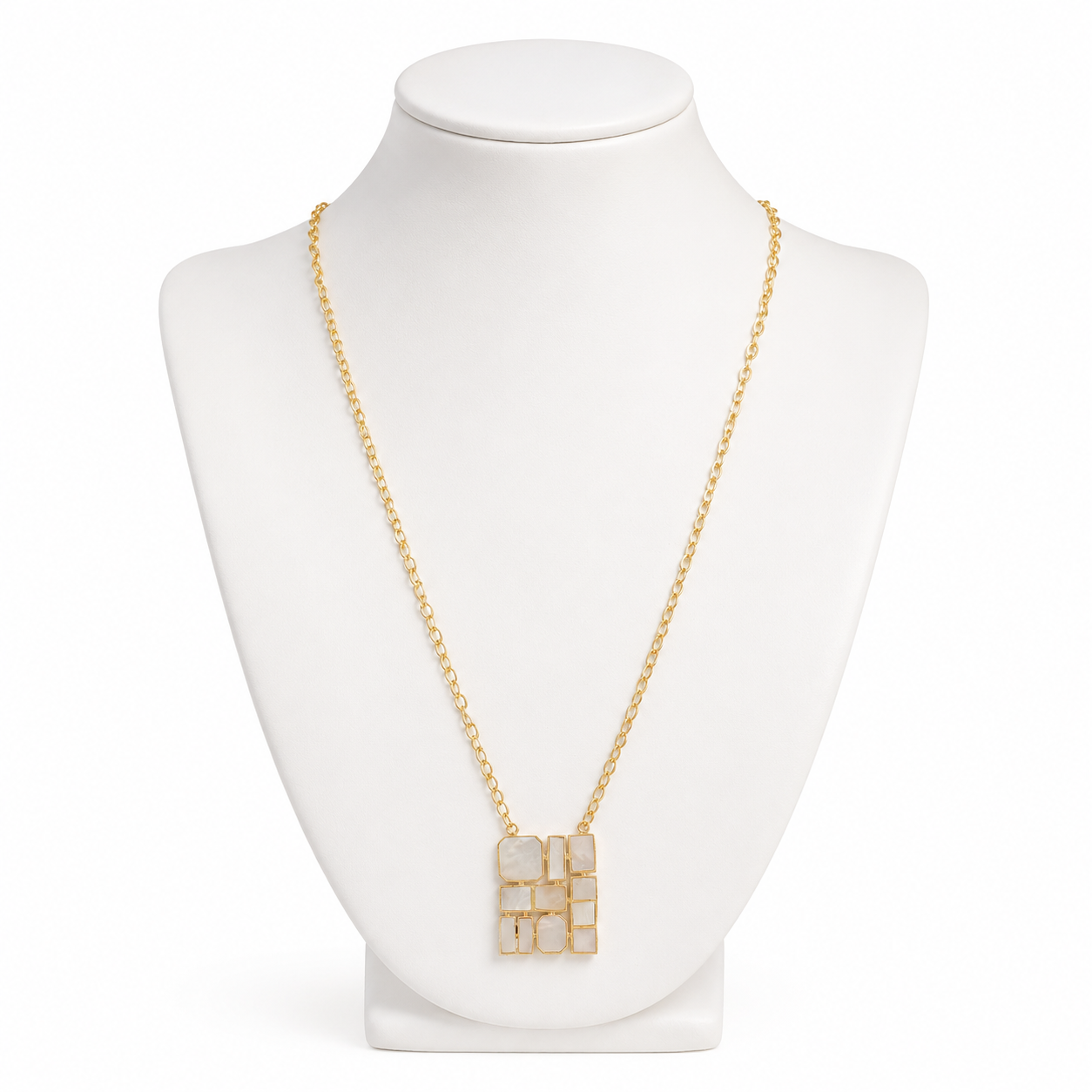 Mother of Pearl Brass Flash Gold Plating Enameled Necklace