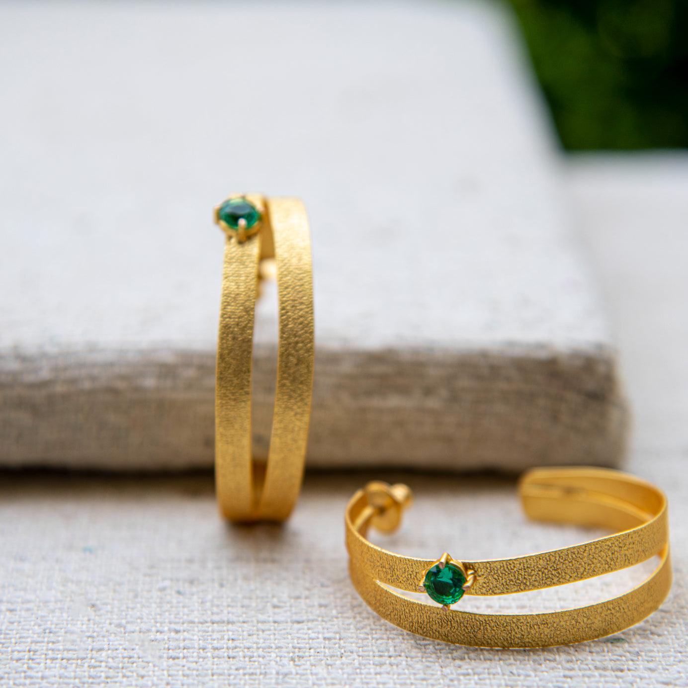 Dual Line Gemstone Gold Plated Stud Earring