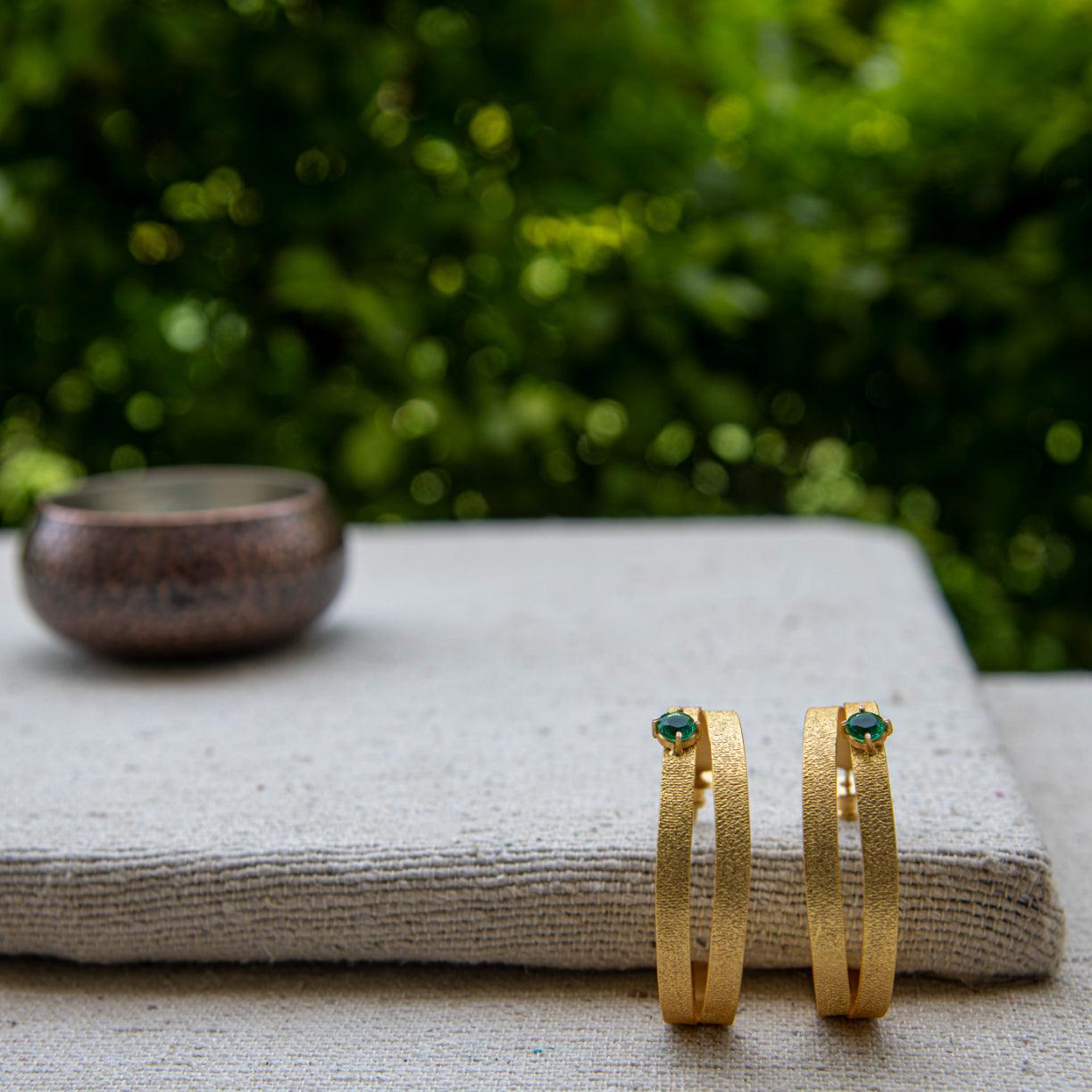 Dual Line Gemstone Gold Plated Stud Earring
