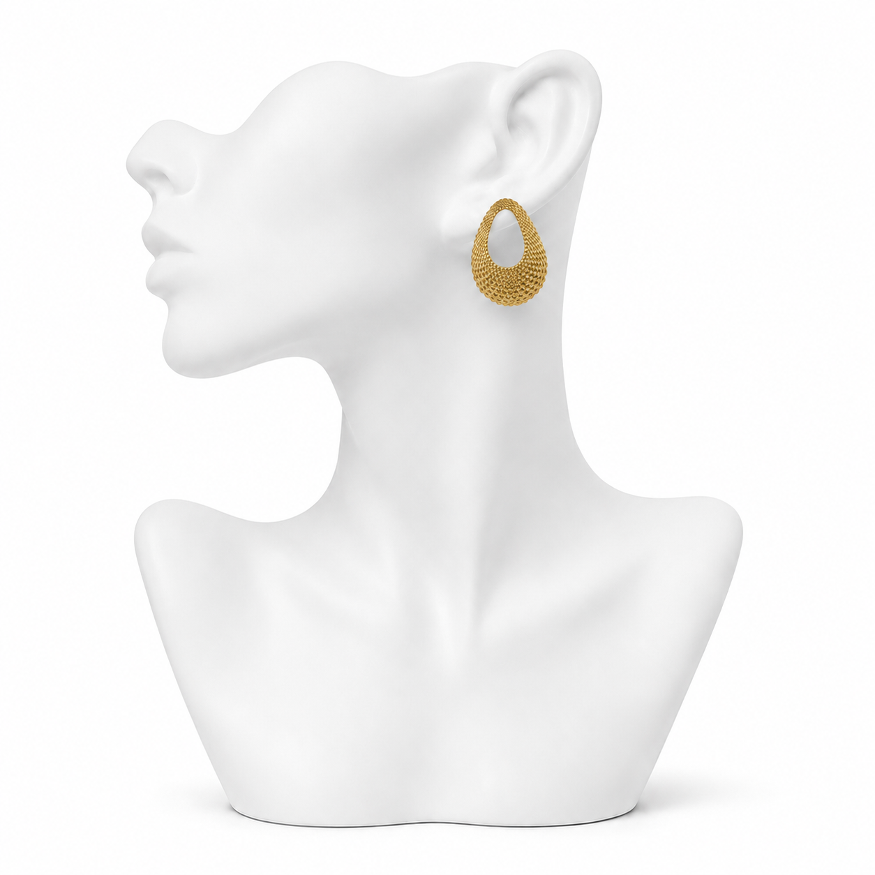Uneven Textured Oval Gold Plated Earring