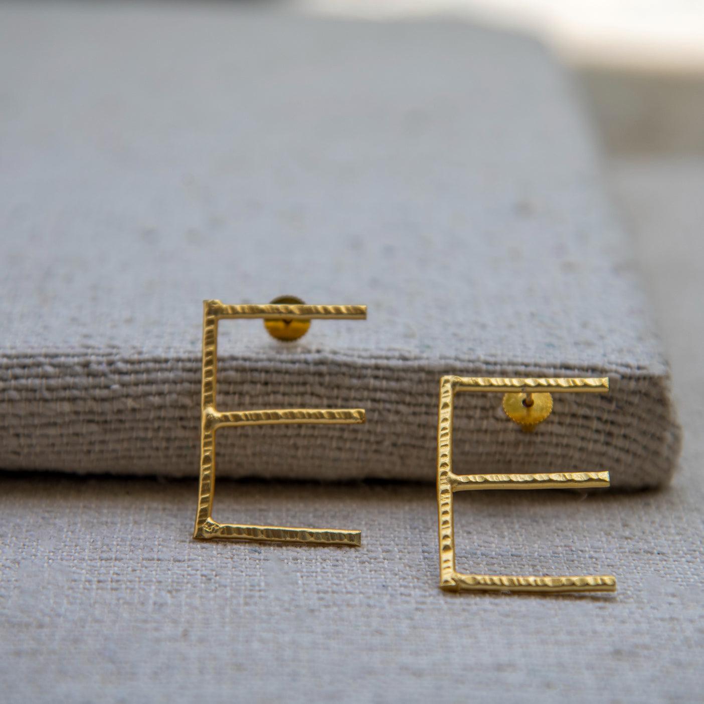 English Alphabet "E" Brass Earring