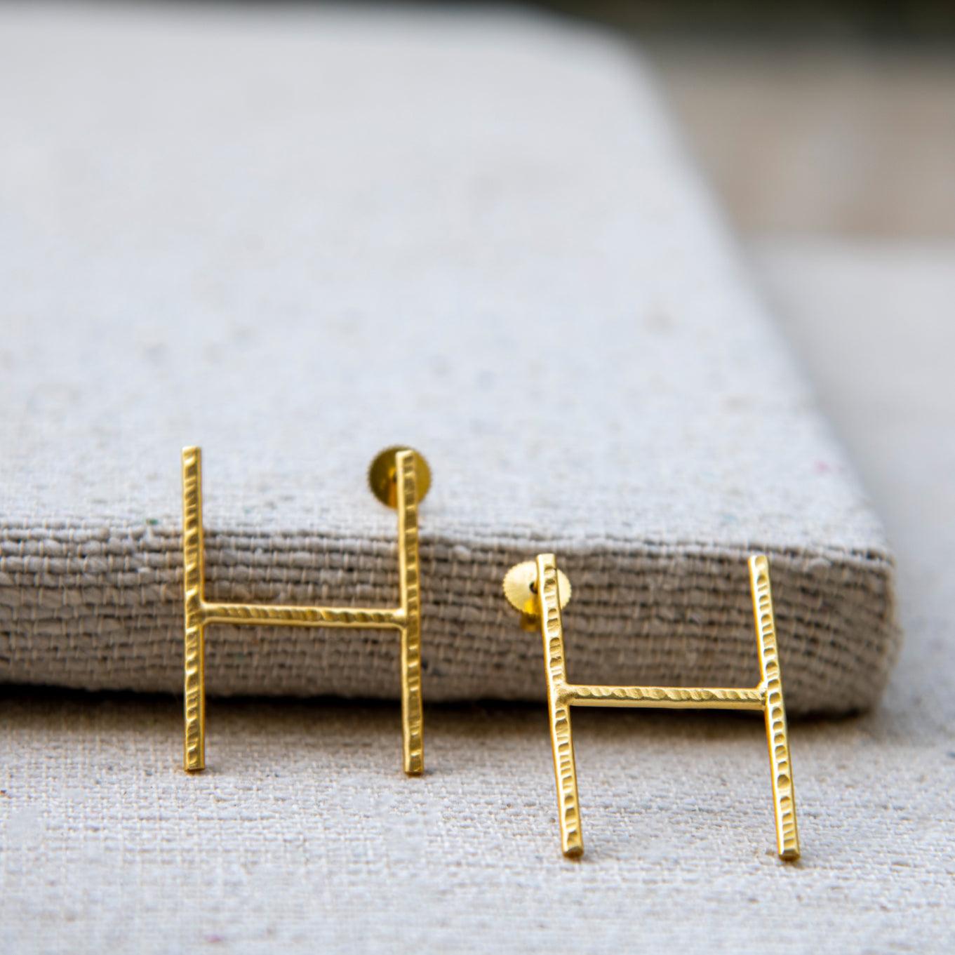 English Alphabet "H" Brass Earring