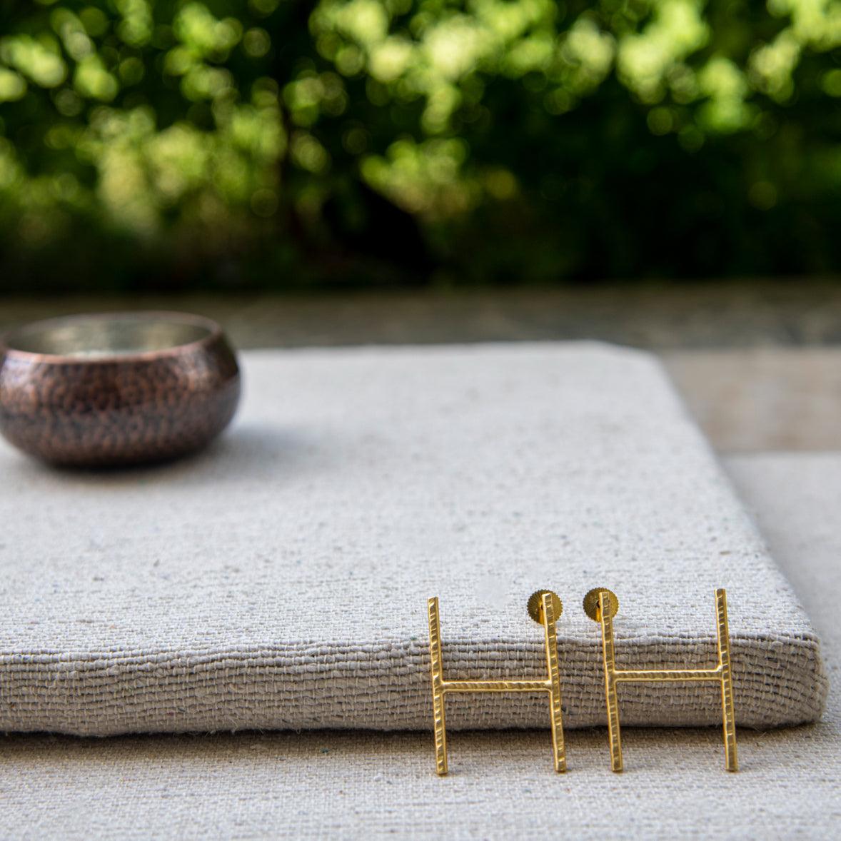 English Alphabet "H" Brass Earring