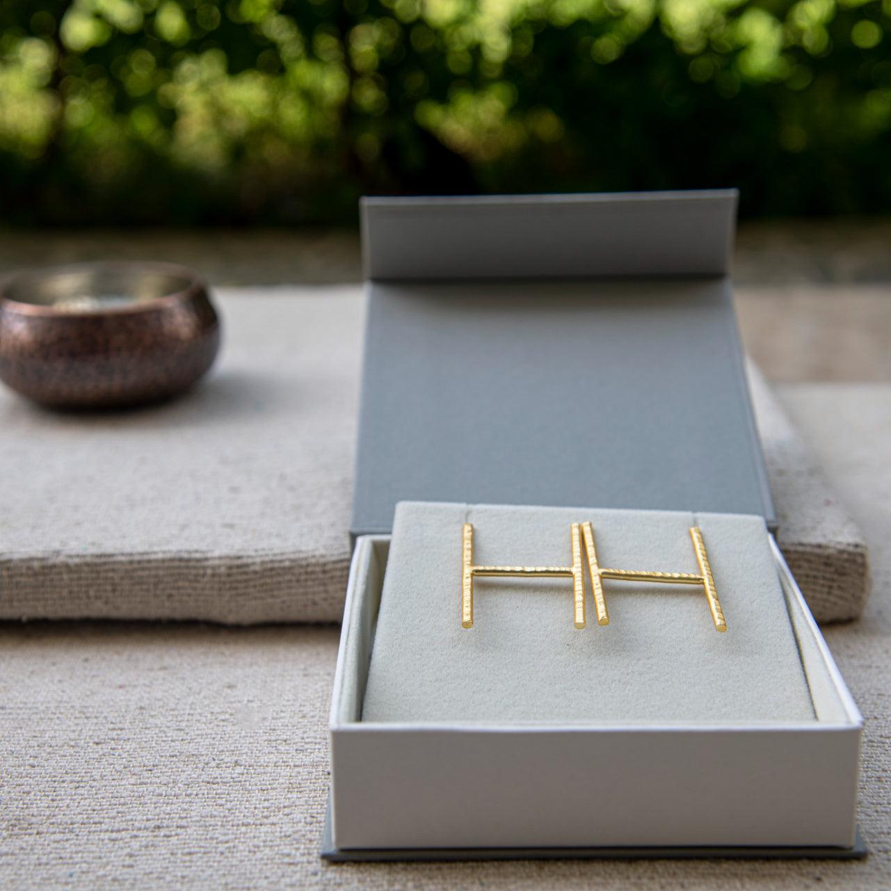 English Alphabet "H" Brass Earring