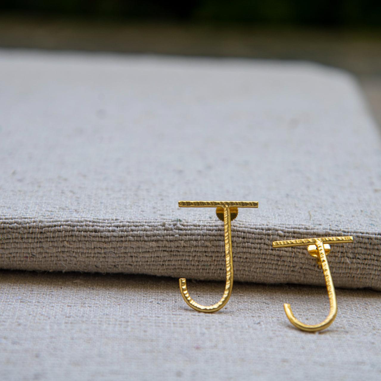 English Alphabet "J" Brass Earring
