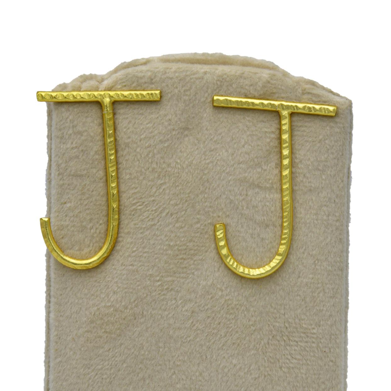 English Alphabet "J" Brass Earring