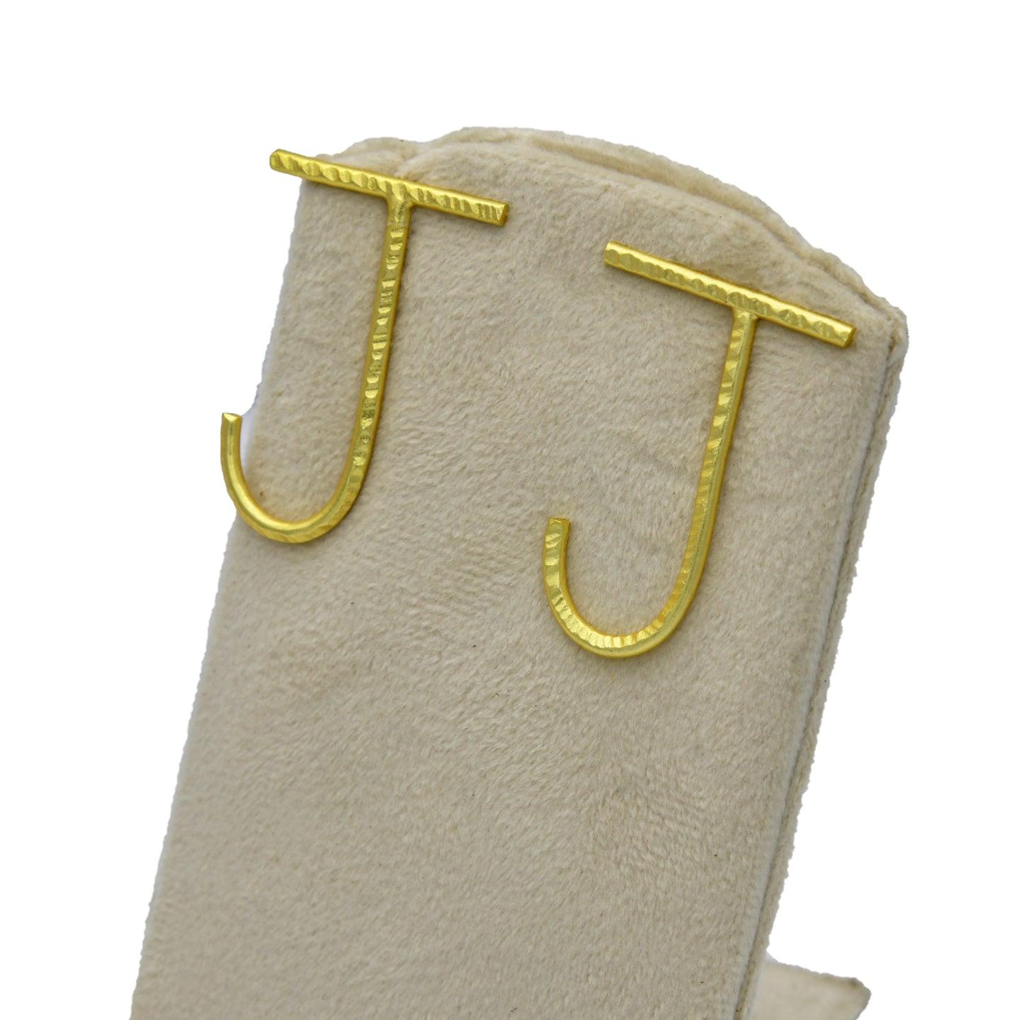 English Alphabet "J" Brass Earring
